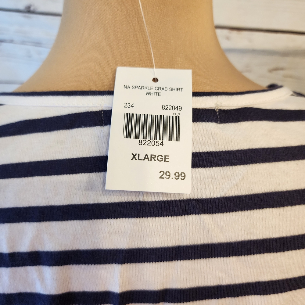 Striped Shirt with Red Crab Nautical 3 Quarter Sleeve - Picture 3 of 12